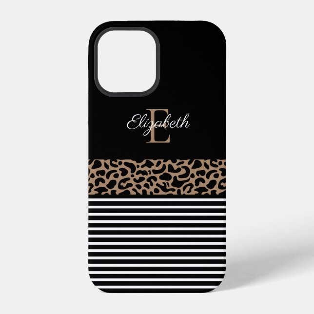 Chic Monogram black Leopard Animal Print iPhone Case (Back)