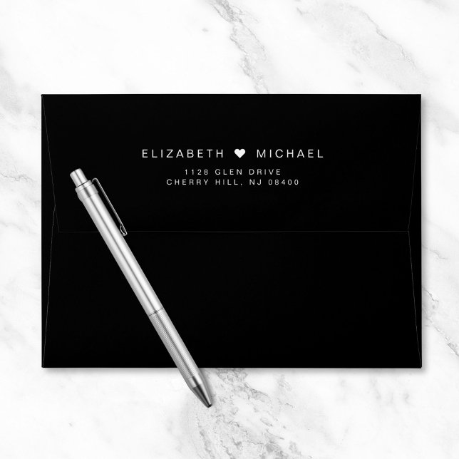 Chic Monogram Black Wedding Return Address Envelope (Creator Uploaded)