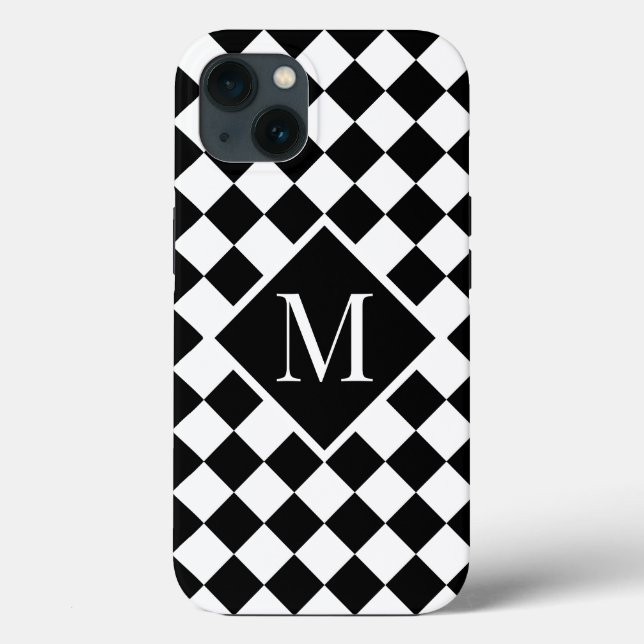 Chic Monogram Black White Chequered Pattern Case-Mate iPhone Case (Back)