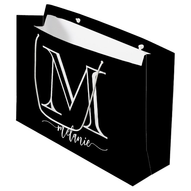 Chic Monogram Black White Large Gift Bag (Front Angled)