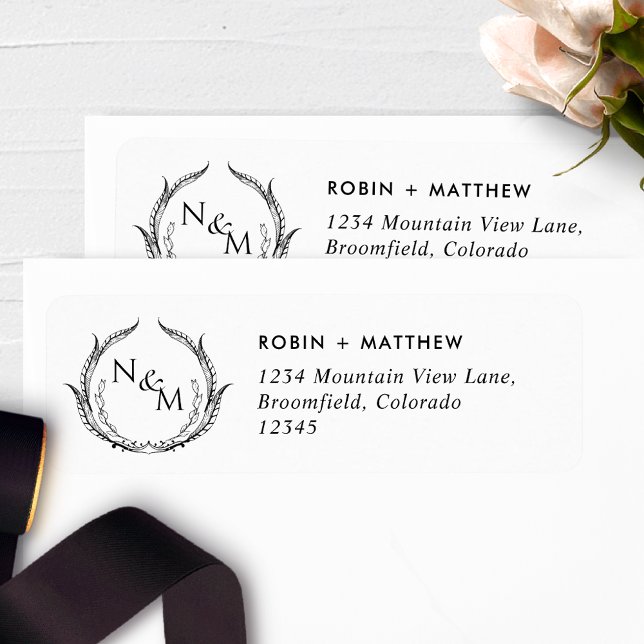 Chic Monogram Black White Mariage Adresse de retou (Créateur téléchargé)