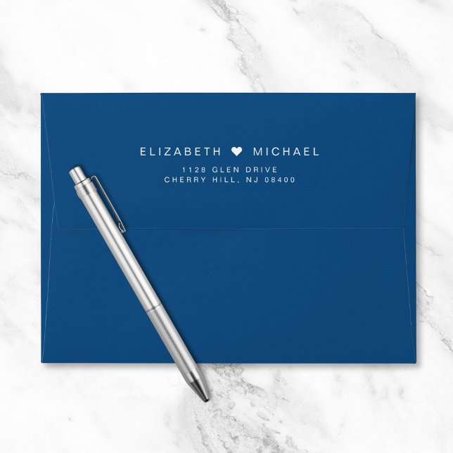 Chic Monogram Blue Wedding Return Address Envelope (Creator Uploaded)