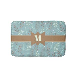 Chic Monogram Botanical Pattern Bath Mat