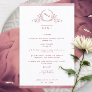 Chic Monogram Burgundy Watercolor Wedding Menu