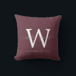 Chic Monogram Burgundy Wedding Keepsake Throw Pillow<br><div class="desc">Elegant monogrammed wedding keepsake pillow with your names and wedding date in grey handwritten chic script calligraphy and monogram in modern typography on a burgundy background. Simply add your names, monogram and wedding date. Great gift for a newlywed couple. Exclusively designed for you by Happy Dolphin Studio. If you need...</div>