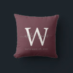 Chic Monogram Burgundy Wedding Keepsake Throw Pillow<br><div class="desc">Elegant monogrammed wedding keepsake pillow with your names and wedding date in grey handwritten chic script calligraphy and monogram in modern typography on a burgundy background. Simply add your names, monogram and wedding date. Great gift for a newlywed couple. Exclusively designed for you by Happy Dolphin Studio. If you need...</div>