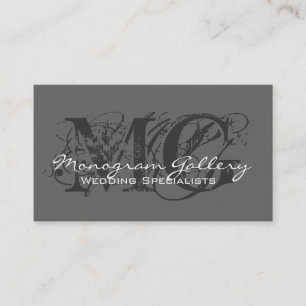 Chic Monogram Business Card Template Grey