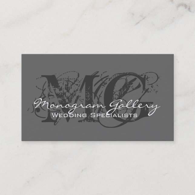 Chic Monogram Business Card Template Grey (Front)