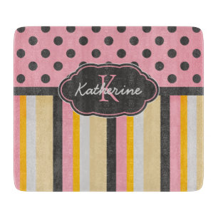 Chic Monogram Chalkboard Stripes and Polka Dots Cutting Board