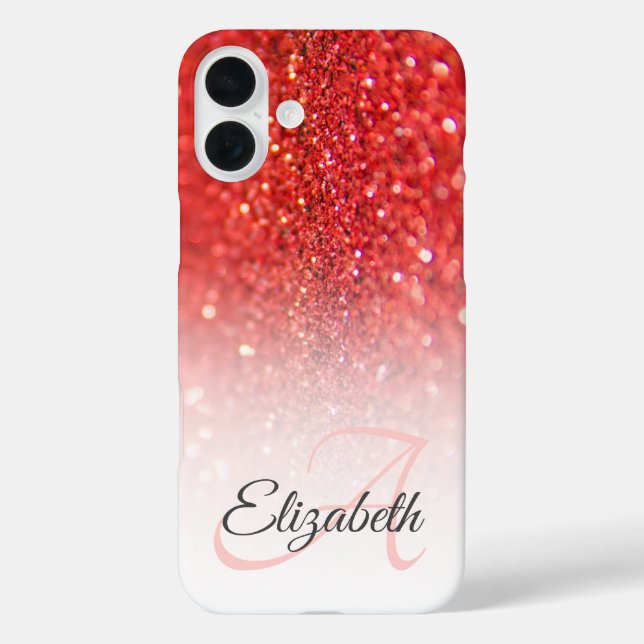 Chic Monogram Coral Faux Glitter Ombre Name Case-Mate iPhone Case (Back)