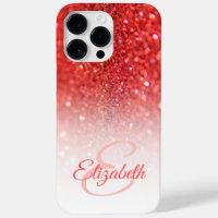 Chic Monogram Coral Glitter Ombre First Name