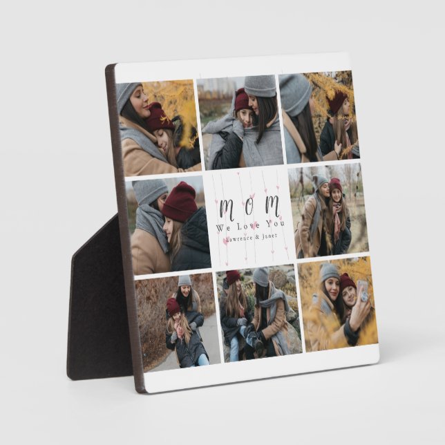 Chic Monogram Custom Photos Collage Mother friends Plaque (Front)