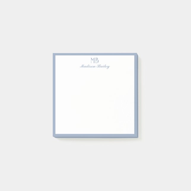 Chic Monogram Decorative Typography | Dusty Blue Post-it Notes (Front)