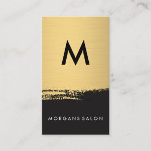 Chic Monogram Faux Metallic Gold Brushed Black Business Card