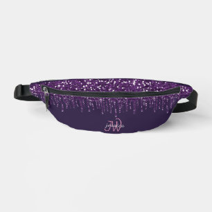 Chic Monogram Girly Hot Purple Glitter Drips Fanny Pack