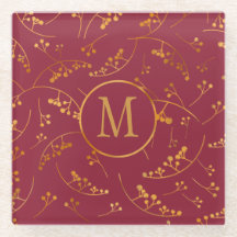 Chic monogram gold berries marsala pink pattern