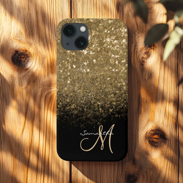 Chic Monogram Gold Glitter & Black  Case-Mate iPhone Case (Creator Uploaded)