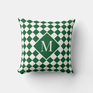 Chic Monogram Green White Chequered Pattern Throw Pillow