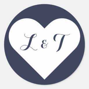 Chic Monogram Heart Navy Stickers
