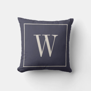Chic Monogram Inital Dark Midnight Blue & Ivory Throw Pillow