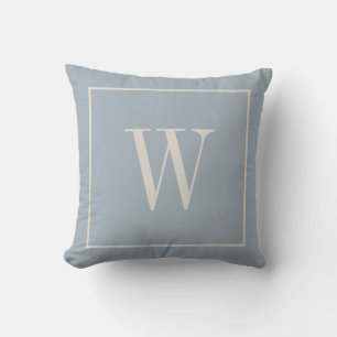 Chic Monogram Inital Soft Farmhouse Blue & Ivory Throw Pillow