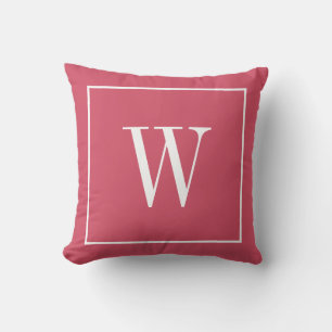 Chic Monogram Inital Stylish Updated Pink & White Throw Pillow
