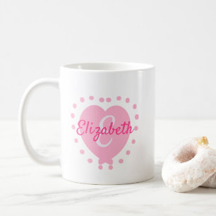 Chic Monogram Initial Pink White Heart Watercolor Coffee Mug