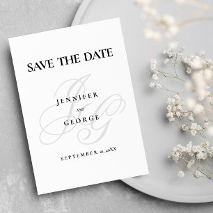 Chic monogram initials black white Save The Date
