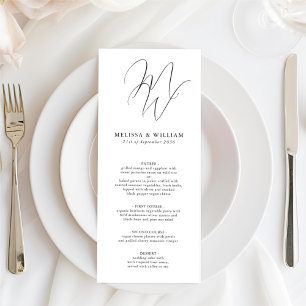Chic Monogram Initials Black White Wedding Menu