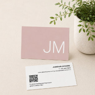 Chic Monogram Initials Professional Pink QR Business Card