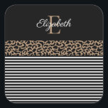 Chic Monogram Leopard Print Square Sticker<br><div class="desc">Chic and pretty monogram leopard print and black and white striped sticker.  Personalize them with your monogram name and initial. Designed for you by Blackberry Boulevard.</div>