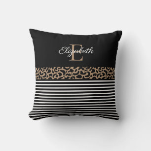 Chic Monogram Leopard Print Throw Pillow