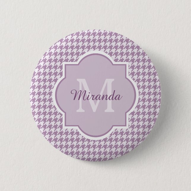 Chic Monogram Light Purple Houndstooth With Name 2 Inch Round Button (Front)
