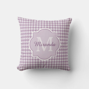 Chic Monogram Light Purple Houndstooth With Name Throw Pillow