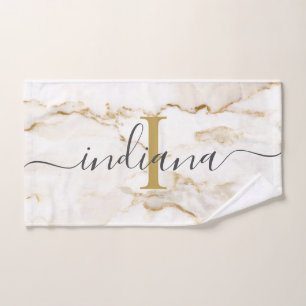 Chic Monogram Marble Look Custom Hand Towel