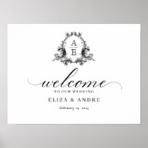 Chic Monogram Mariage noir et blanc Affiche de bie