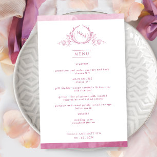 Chic Monogram Mauve Pink Watercolor Wedding Menu