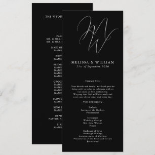 Chic Monogram Modern Black & White Wedding Program