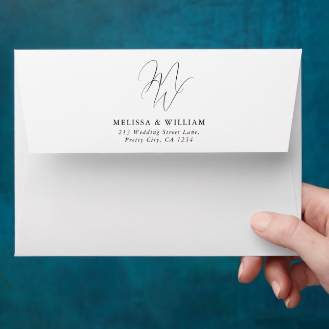 Chic Monogram Modern Return Address Wedding Envelope (Hand)