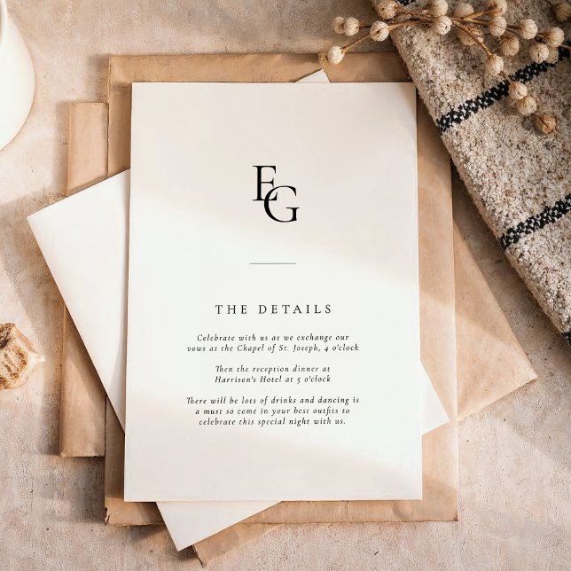Chic Monogram Modern Wedding Details Enclosure Card (Creator Uploaded)