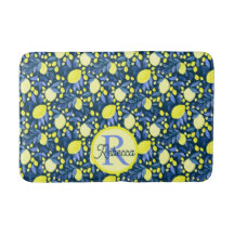 Chic Monogram Name Rustic Citrus Lemons Blue Leaf