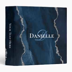 Chic Monogram Navy Blue Silver Agate Binder