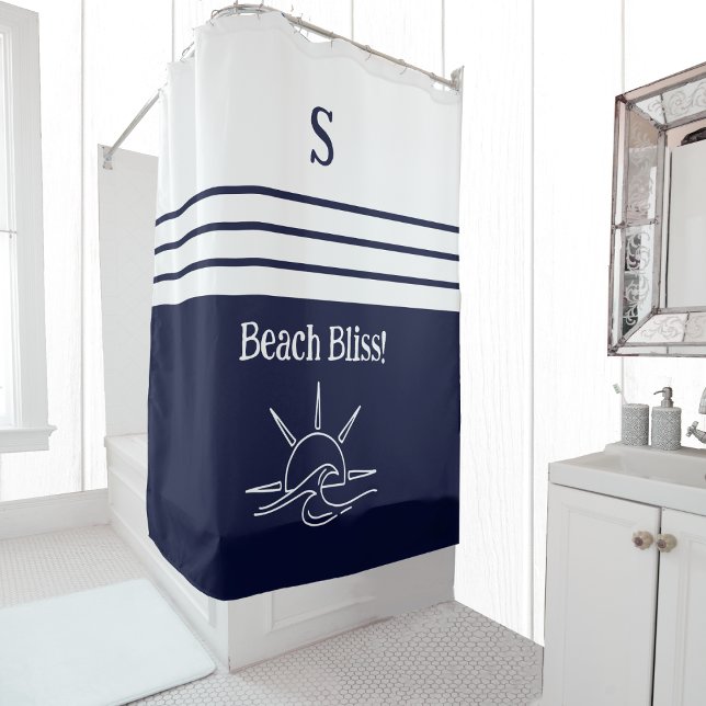 Chic Monogram Navy Blue  White Stripes Beach House (Creator Uploaded)