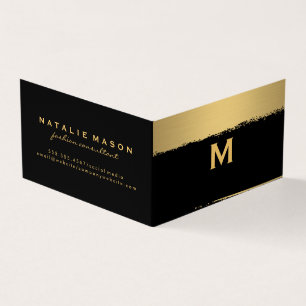Chic Monogram on Black/Gold Brushed Business Card