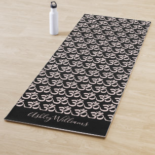 Chic Monogram Pastel Pink Om Symbol Pattern Black Yoga Mat