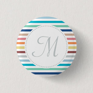 Chic Monogram Pastel Rainbow Horizontal Stripes 1 Inch Round Button