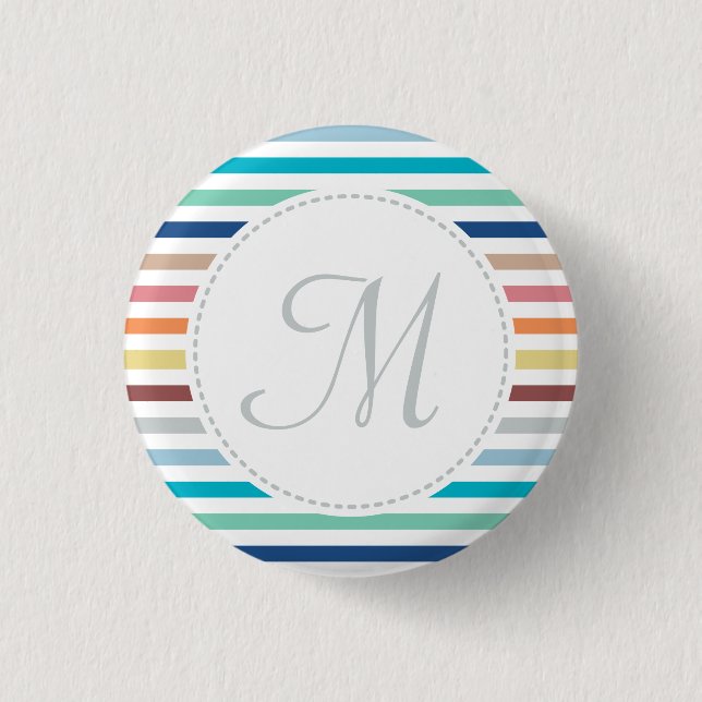 Chic Monogram Pastel Rainbow Horizontal Stripes 1 Inch Round Button (Front)