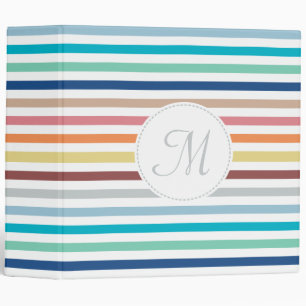 Chic Monogram Pastel Rainbow Horizontal Stripes Binder