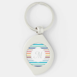 Chic Monogram Pastel Rainbow Horizontal Stripes Keychain