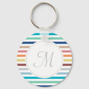 Chic Monogram Pastel Rainbow Horizontal Stripes Keychain